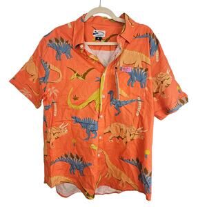 PSI International Shirt Button Up Short Sleeve Oxford Shirt Men XL Dinosaur NEW